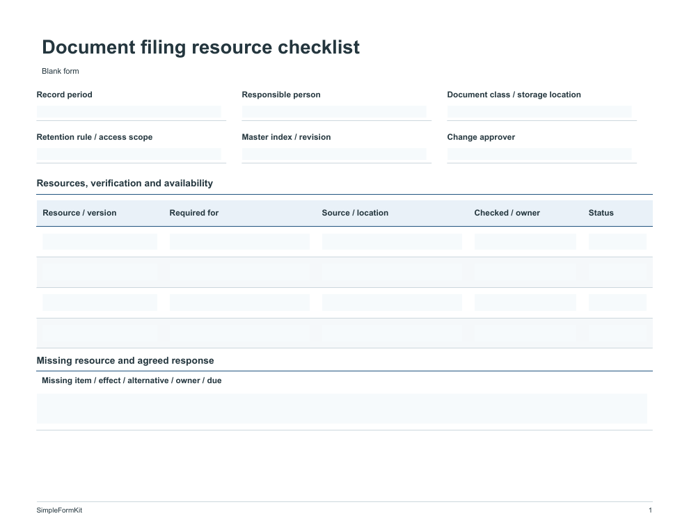 Blank document filing resource checklist template preview