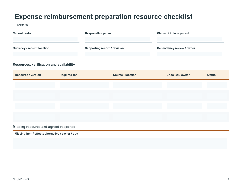 Blank expense reimbursement preparation resource checklist template preview